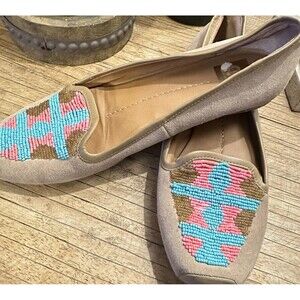 Dolce Vita Brown Native Southwestern Beaded Turquoise Pink Shoes Women Size 10